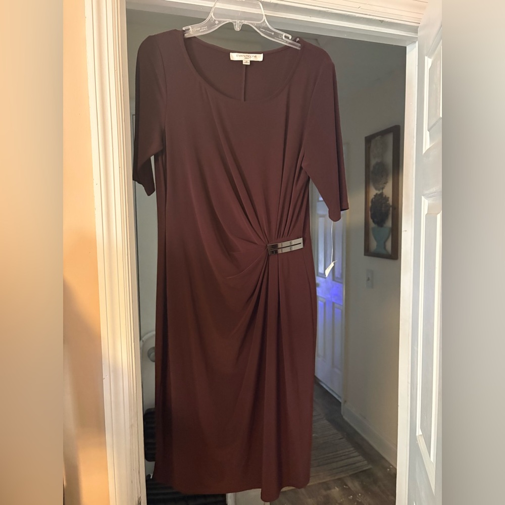 Evan Picone Burgundy Midi Dress with Draped Detail